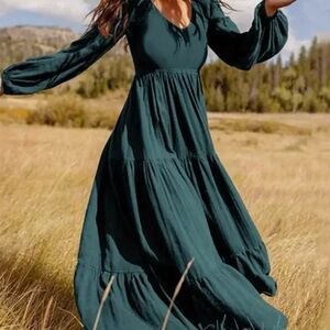 Chic Forest Green Long Sleeve Dress